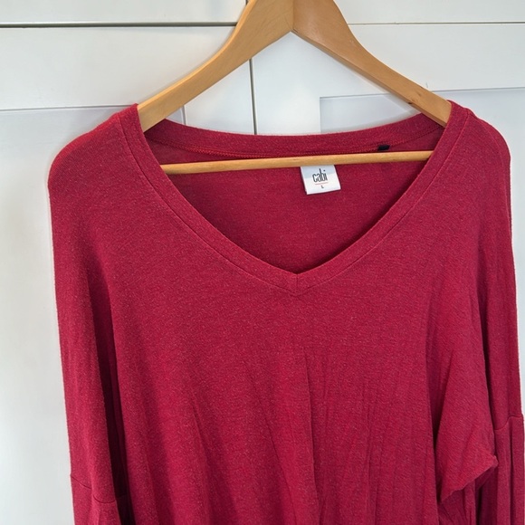 Cabi Red oversized long sleeve v-neck shirt Large - Picture 3 of 5